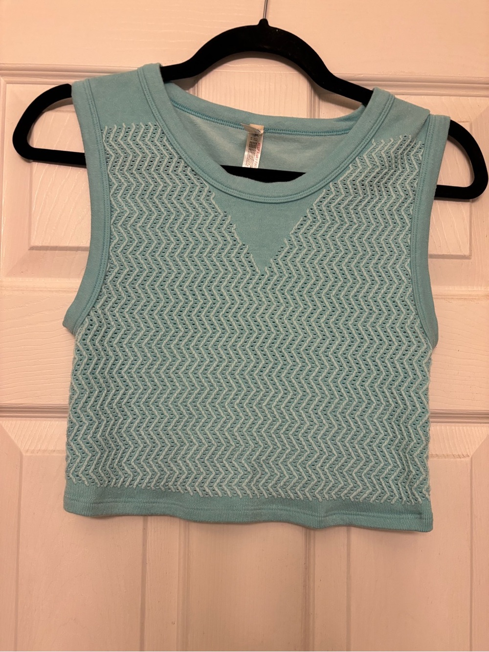 Free People Movement Light Blue Sleeveless Weave Style Crop Tank Top
